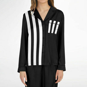 White Stripe Black Satin Pajamas