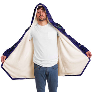 Fleece hooded cloak on man - front wide open