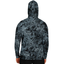 Load image into Gallery viewer, unisex black and white hoodie back on male model with hood up