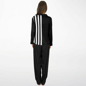 White Stripe Black Satin Pajamas