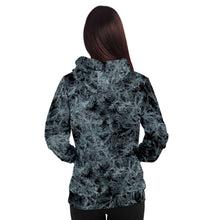 Load image into Gallery viewer, unisex black and white hoodie back on female model
