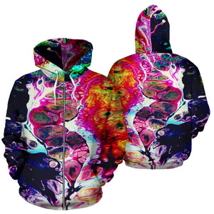 Abstract paint zip hoodie front and back