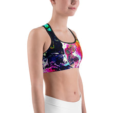 Load image into Gallery viewer, abstract paint sports bra with black trim right side