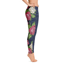 Load image into Gallery viewer, Marled Blue Roses Leggings
