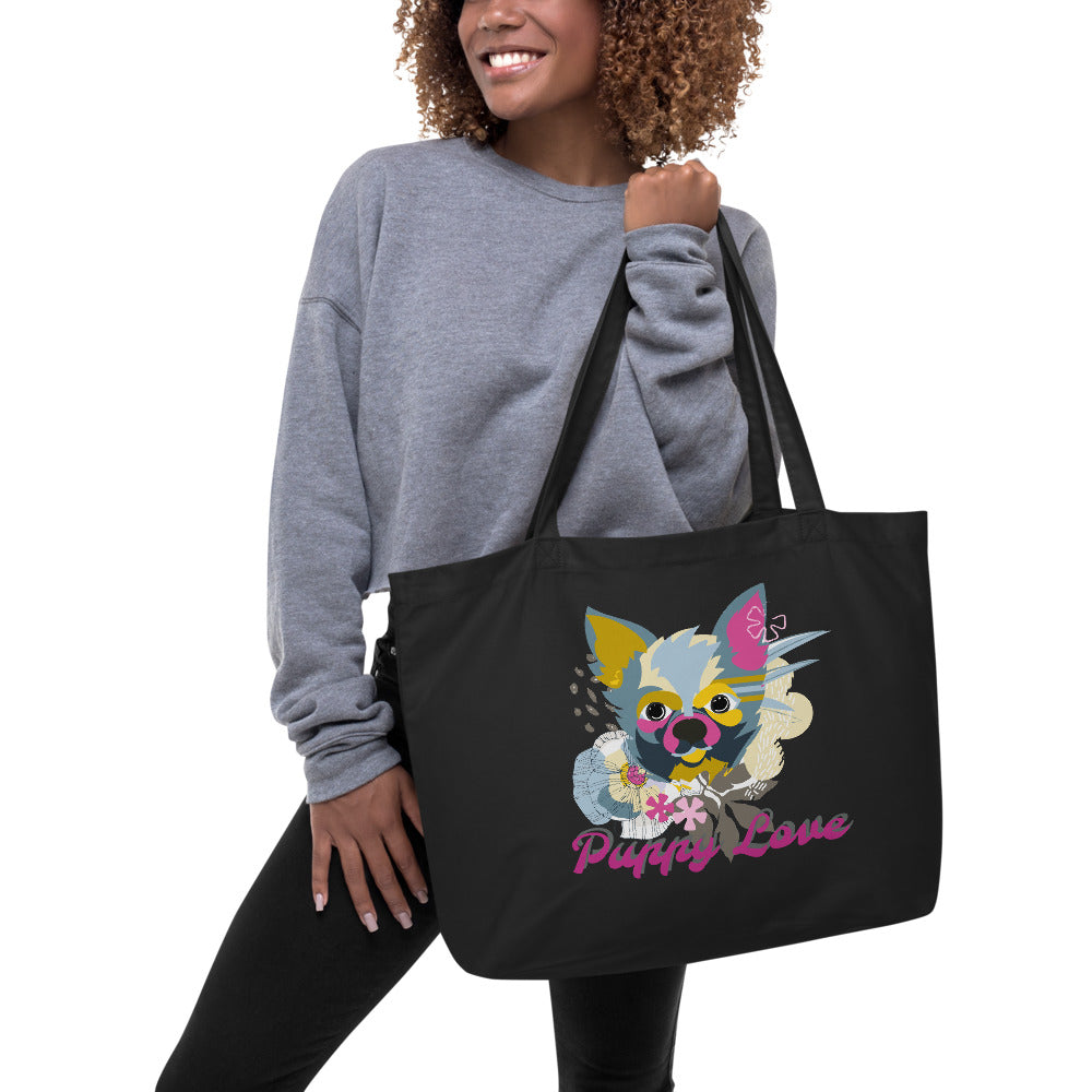 Puppy Love - Large Organic Eco Tote Bag
