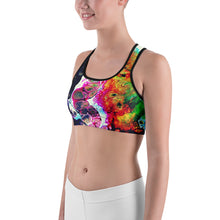 Load image into Gallery viewer, abstract paint sports bra with black trim left side