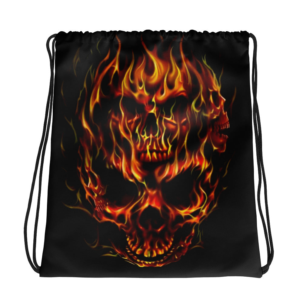 Skulls on Fire Drawstring Bag