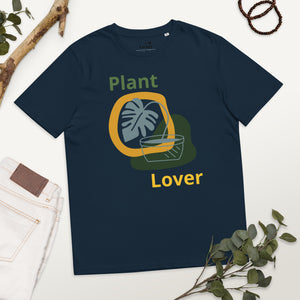 organic cotton t-shirt with potted plant - navy